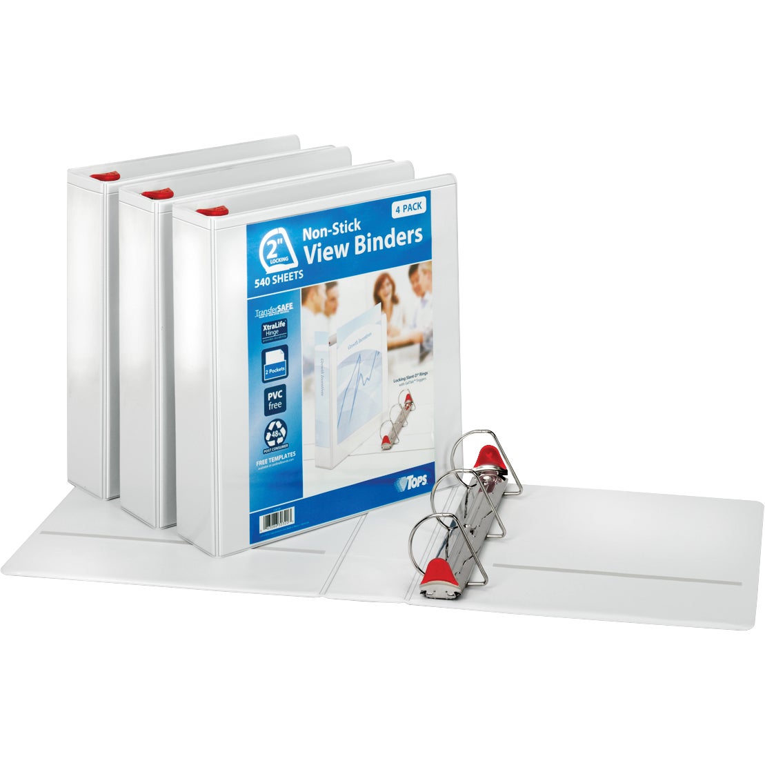 TOPS 2" Locking D-Ring White View Binder, 4-Pack - Image 1