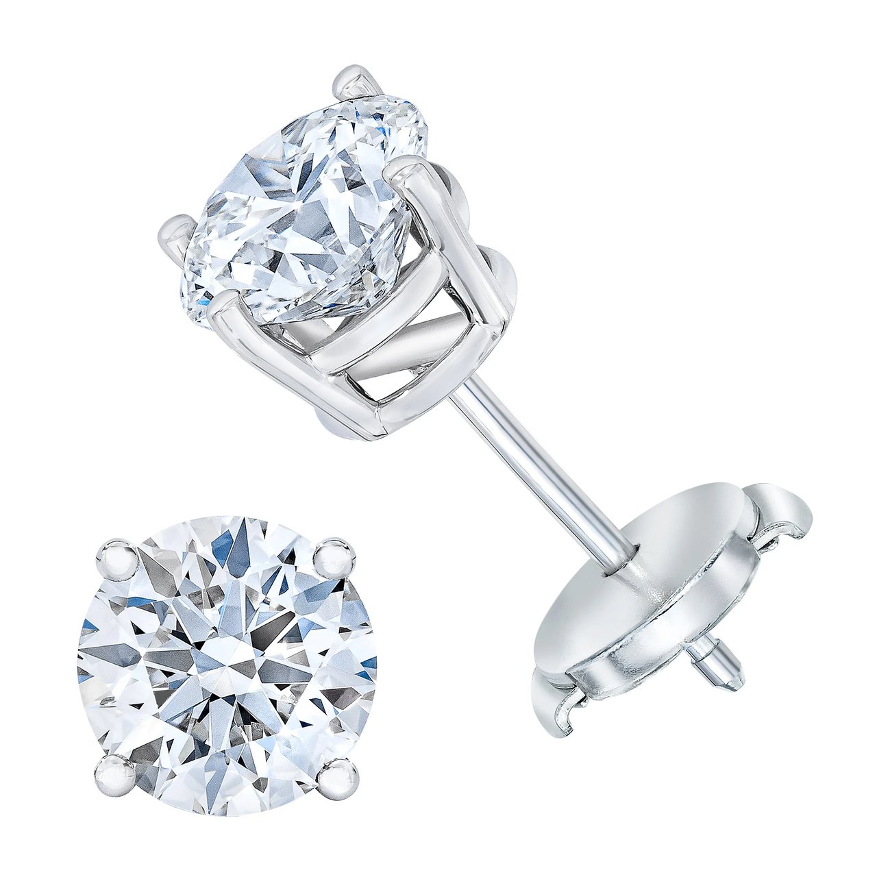 2.41 CTW Round Diamond Platinum Stud Earrings, VVS2 Clarity, "I" Color - Image 1