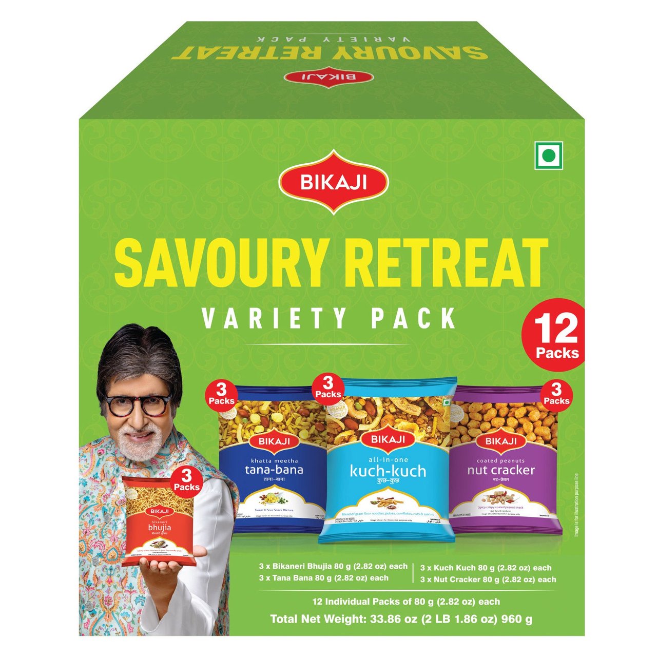 Bikaji Savoury Retreat Snack Variety Pack, 12 Count, 2.82 oz Each - Image 1