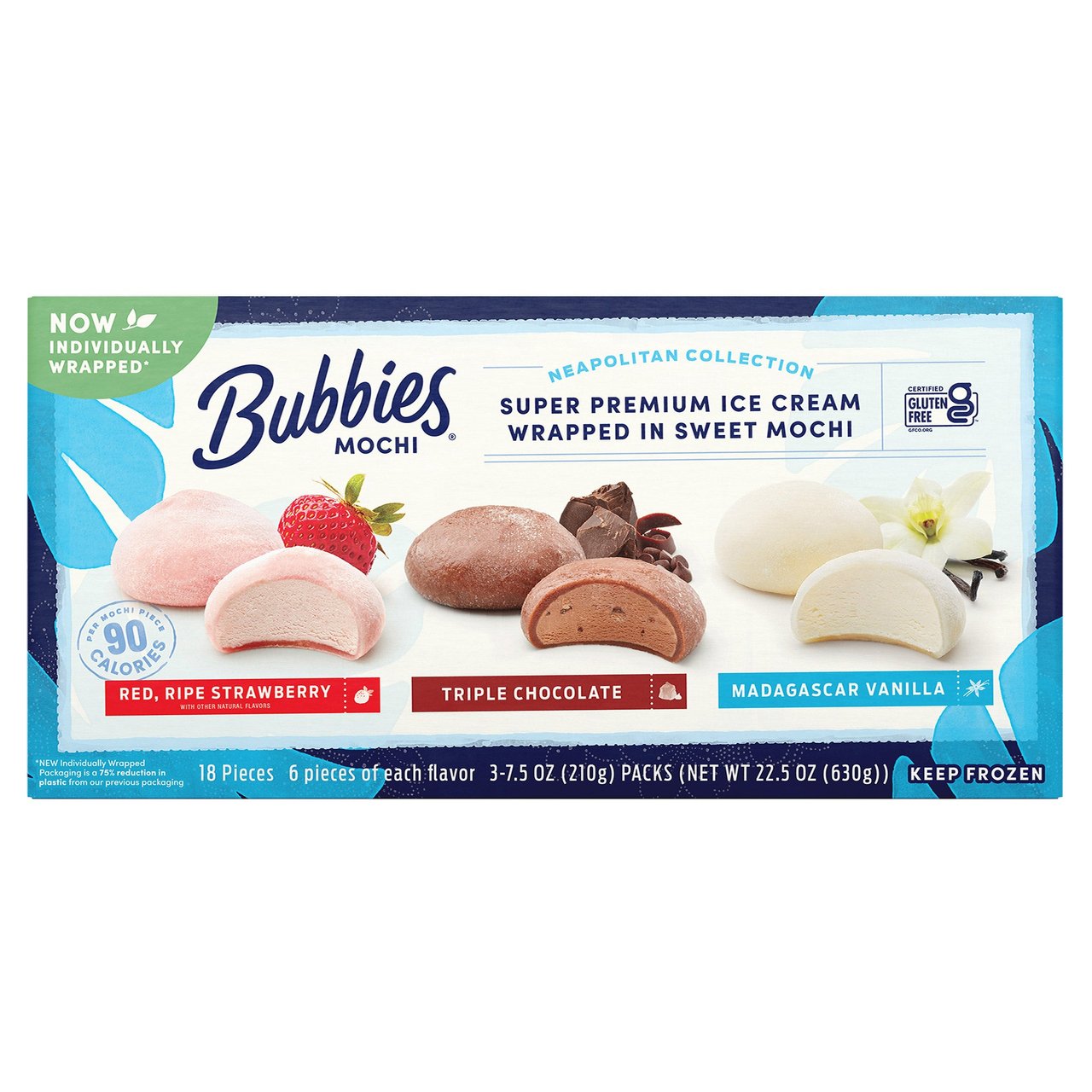 Bubbies Neapolitan Mochi Ice Cream 18 CT / 22.5 oz - Image 1