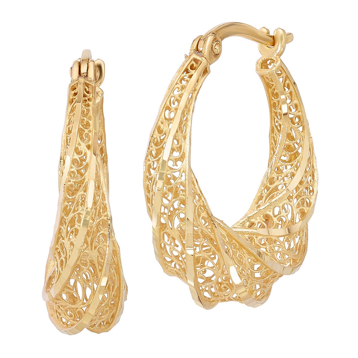 14kt Yellow Gold Diamond Cut Twist Hoop Earrings - Image 1