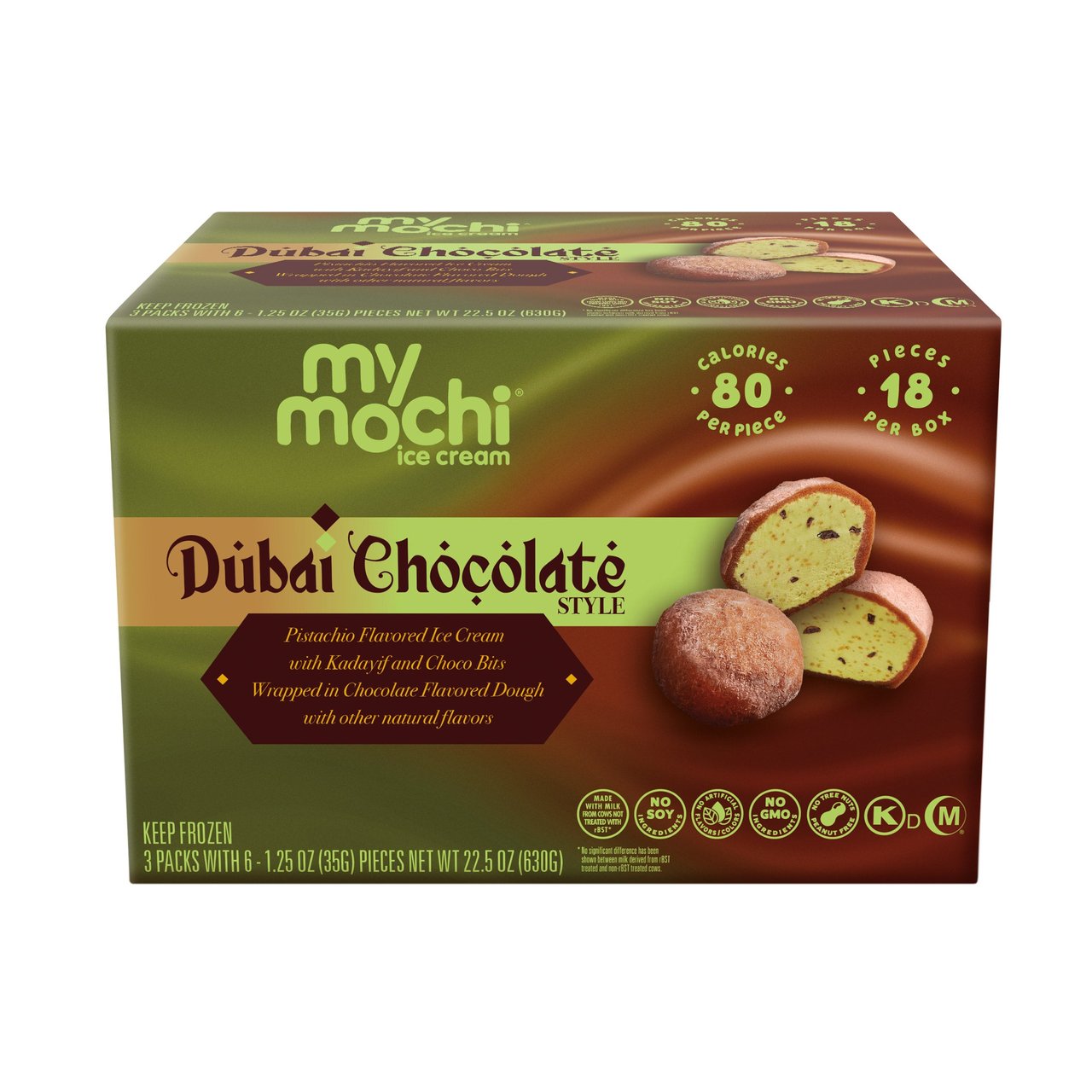 My/Mochi Ice Cream Dubai Chocolate Style 18ct (1.4 lbs) - Image 1