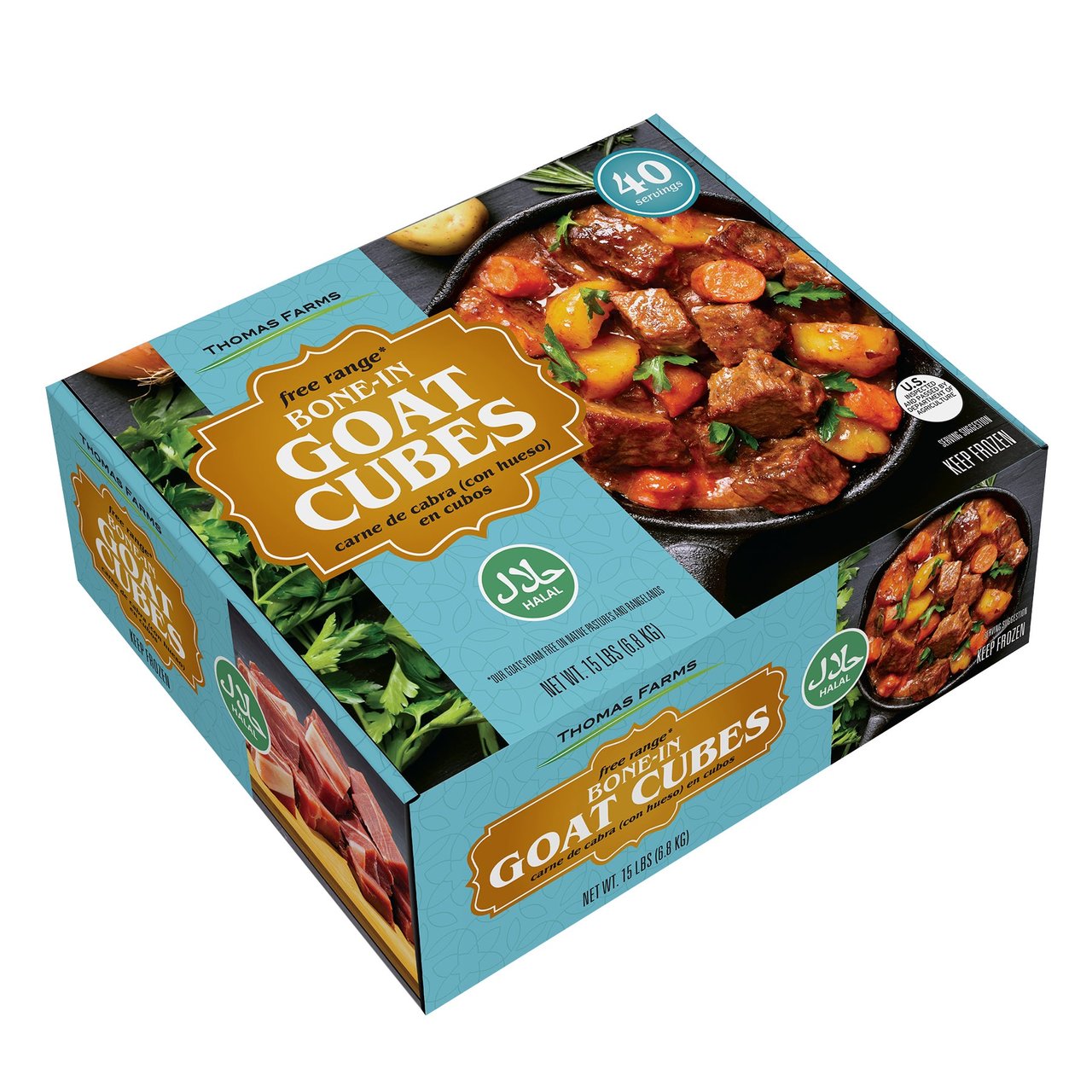 Thomas Farms Halal Bone-In Goat Cubes 15 lb