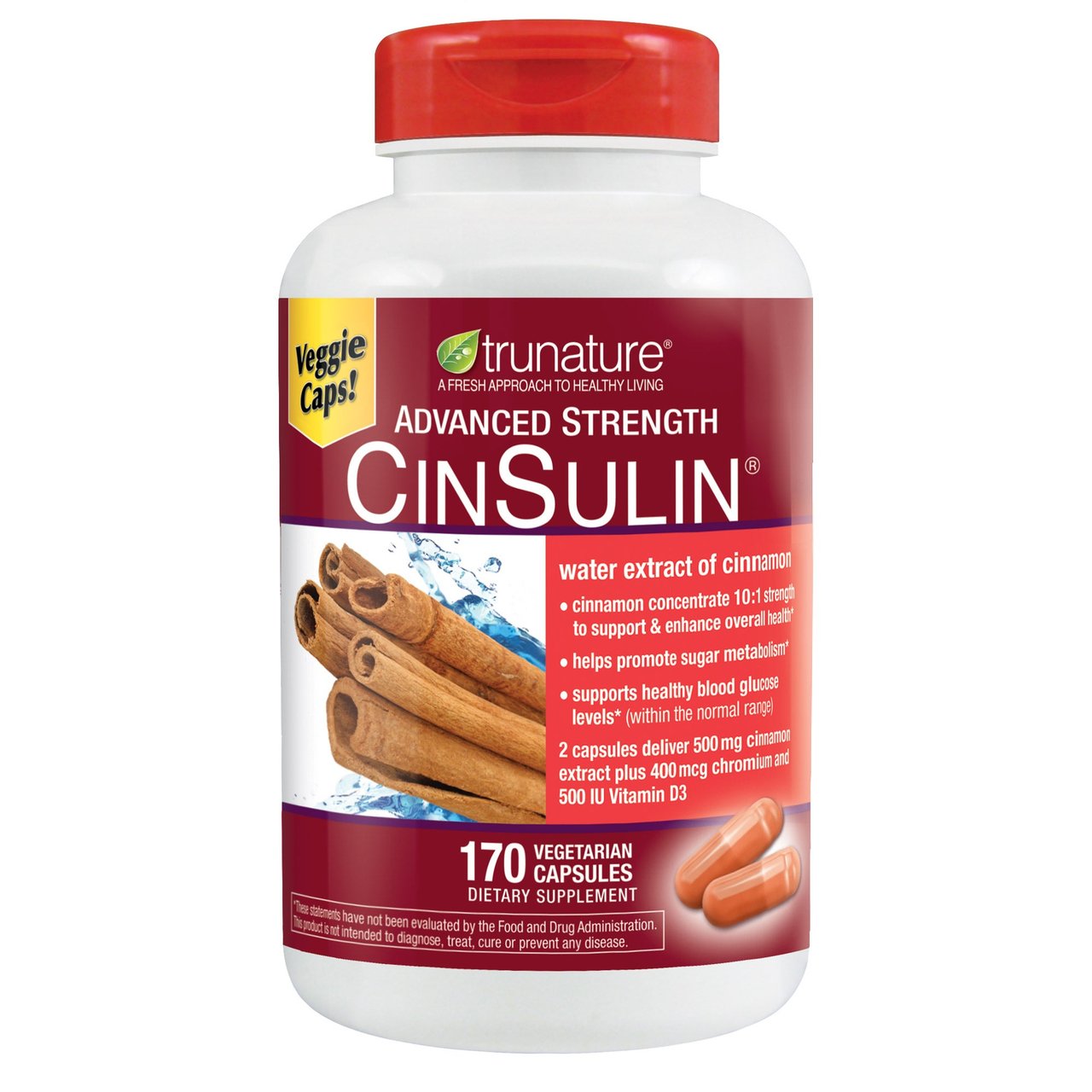 trunature Advanced Strength CinSulin 500mg, 170 Vegetarian Capsules - Image 1