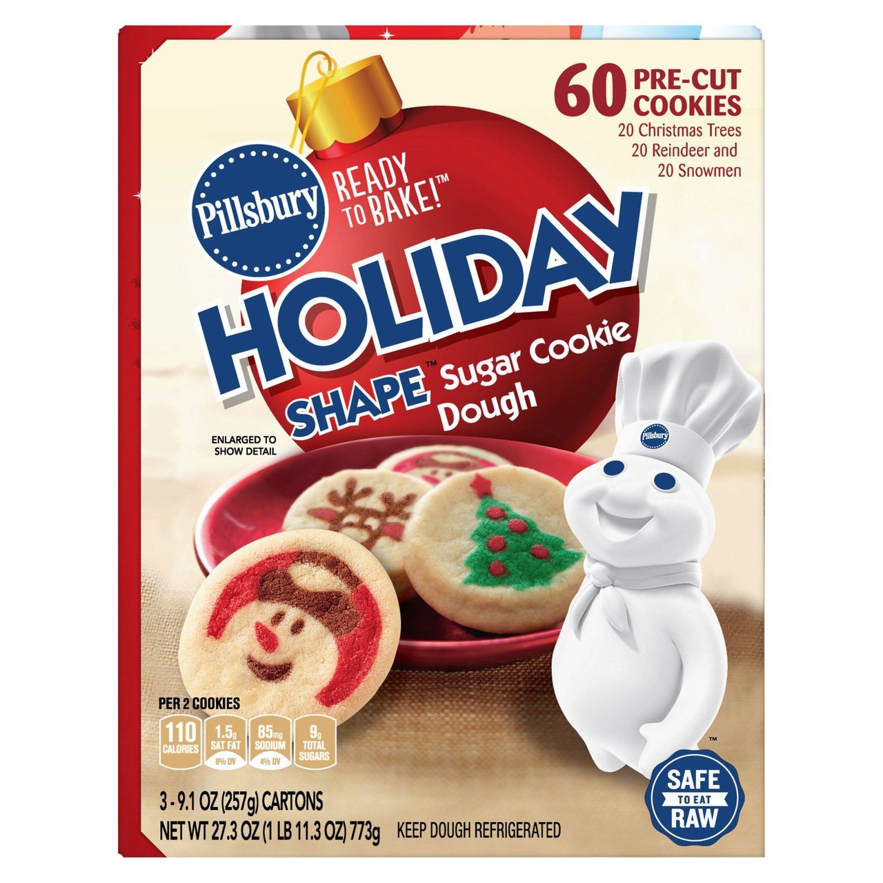 Pillsbury Holiday Sugar Cookie Dough 3/9.1oz (1lb 11.3oz) - Image 1
