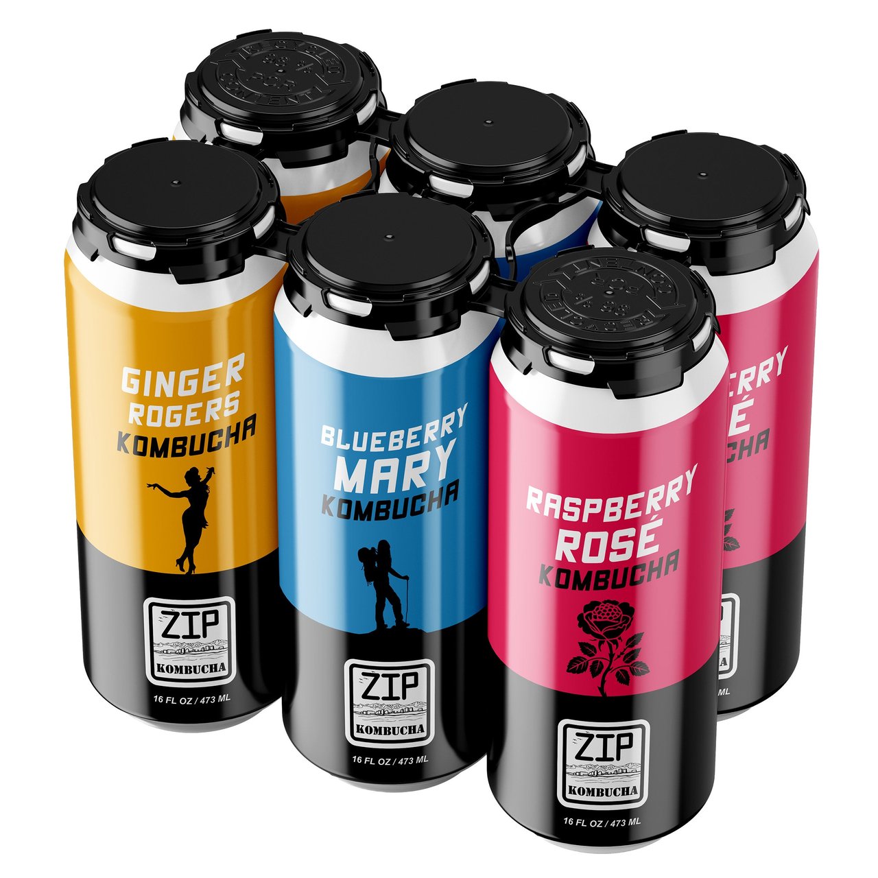 Zip Kombucha Variety Pack, Ginger Rogers and Blueberry Mary, 6 Pack, 16 FL OZ - Image 1