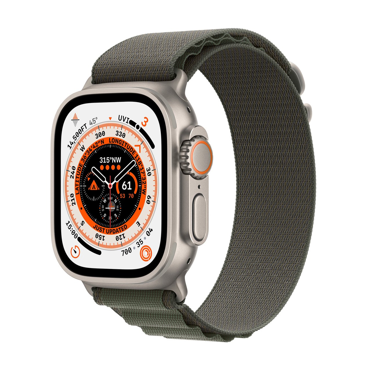 Apple Watch Ultra GPS + Cellular 49mm Titanium Case with Green Alpine Loop (Medium) MQEW3LL/A