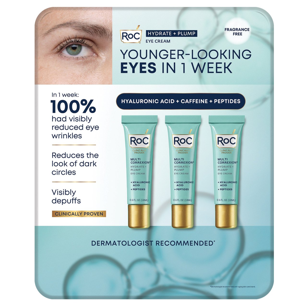 RoC Hydrate & Plump Caffeine Eye Cream 3-Pack - Image 1