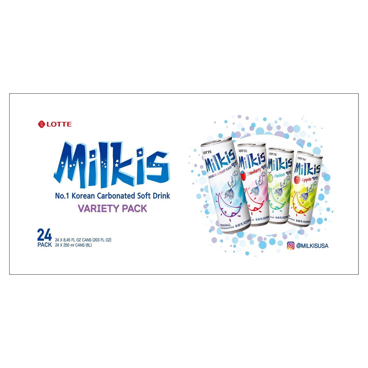 Lotte Milkis Korean Soft Drink, Variety Pack, 24 x 8.45 oz Cans - Image 1