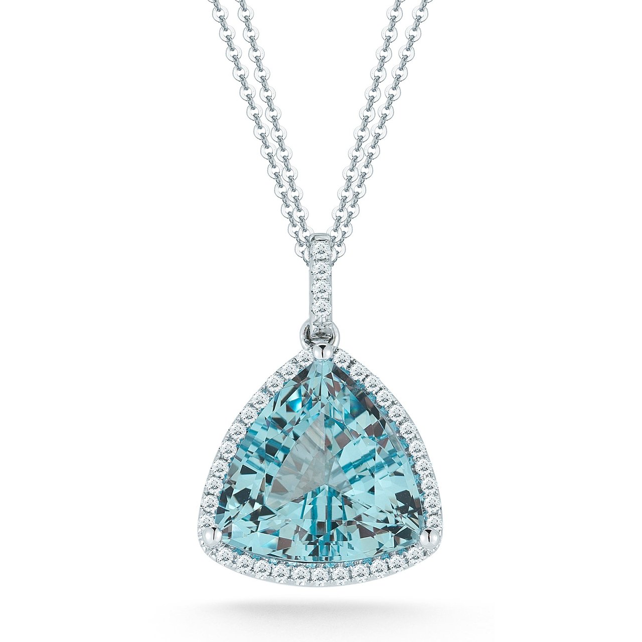 13.50x13.60mm Trillion Aquamarine & 0.31 CTW Diamond Necklace in 18K White Gold, 17" - Image 1