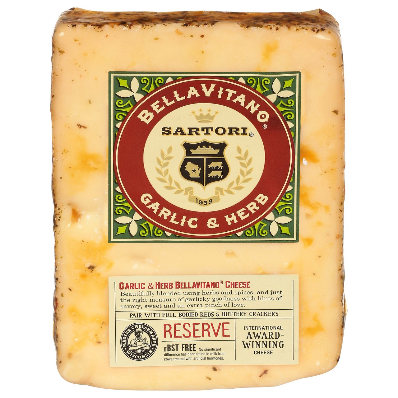 Sartori Garlic & Herb BellaVitano Cheese, per lb - Image 1