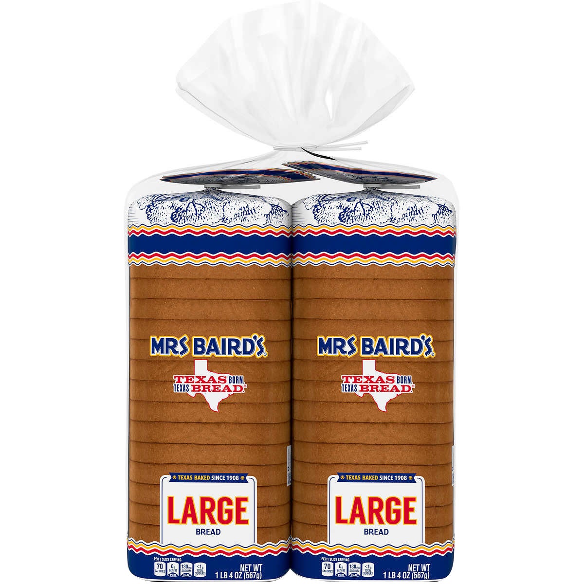 Mrs. Baird's Large Slice White Bread, 2-Pack (20 oz each)