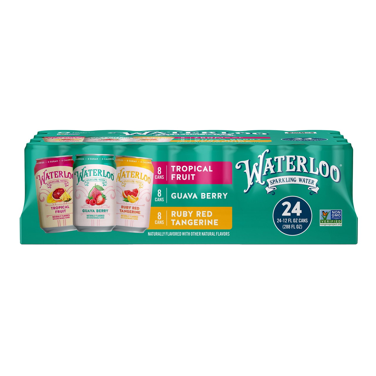 Waterloo Sparkling Water Tropical Fruit, Guava Berry, Ruby Red Tangerine 24-Pack 12oz Cans - Image 1