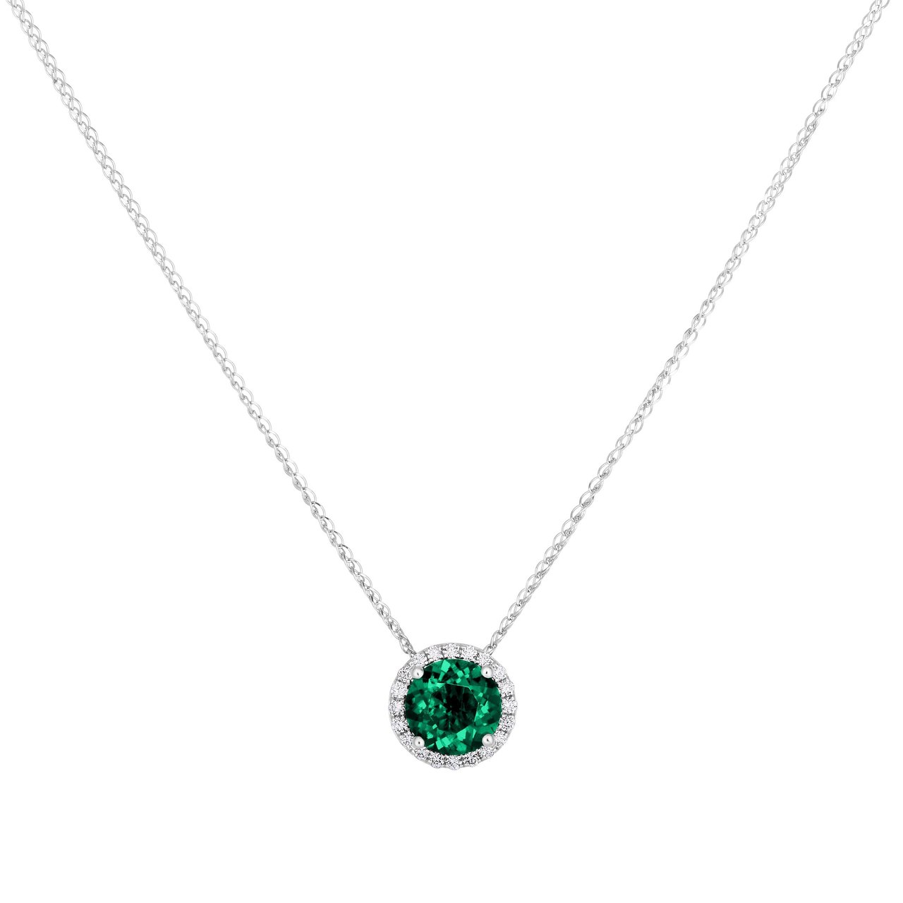 14kt White Gold VS2 I 0.14 ctw Diamond & Lab Created Emerald Necklace 18" - Image 1