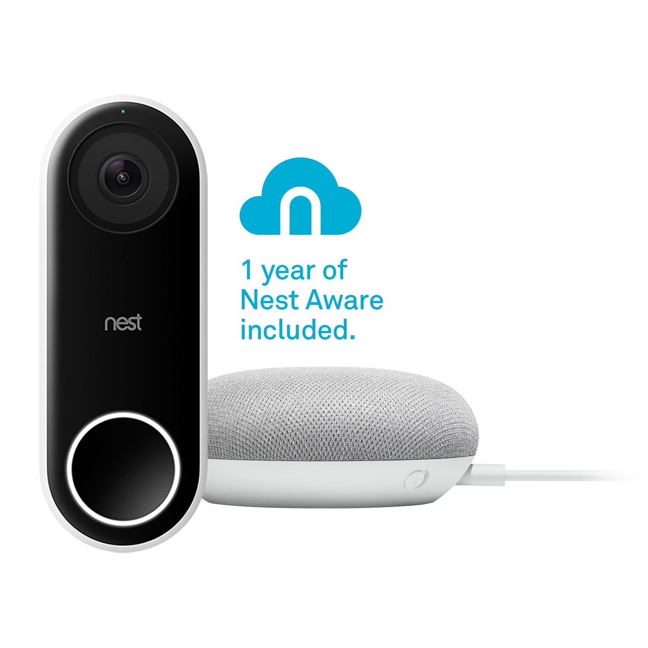 Nest Hello Video Doorbell with Google Home Mini & 1-Year Nest Aware Subscription - Image 1