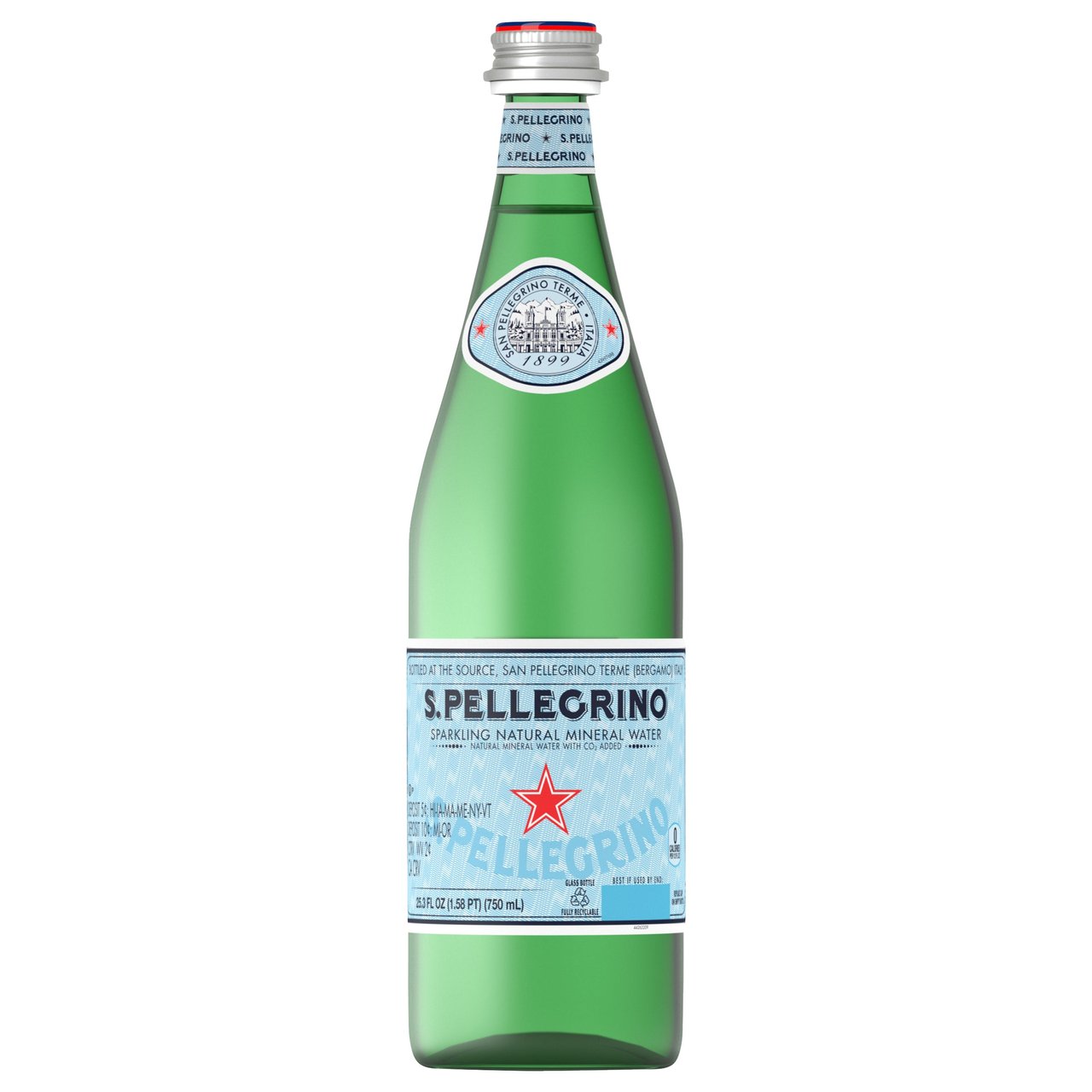 S.Pellegrino Sparkling Natural Mineral Water, 15 x 25.3 fl oz Glass Bottles - Image 1