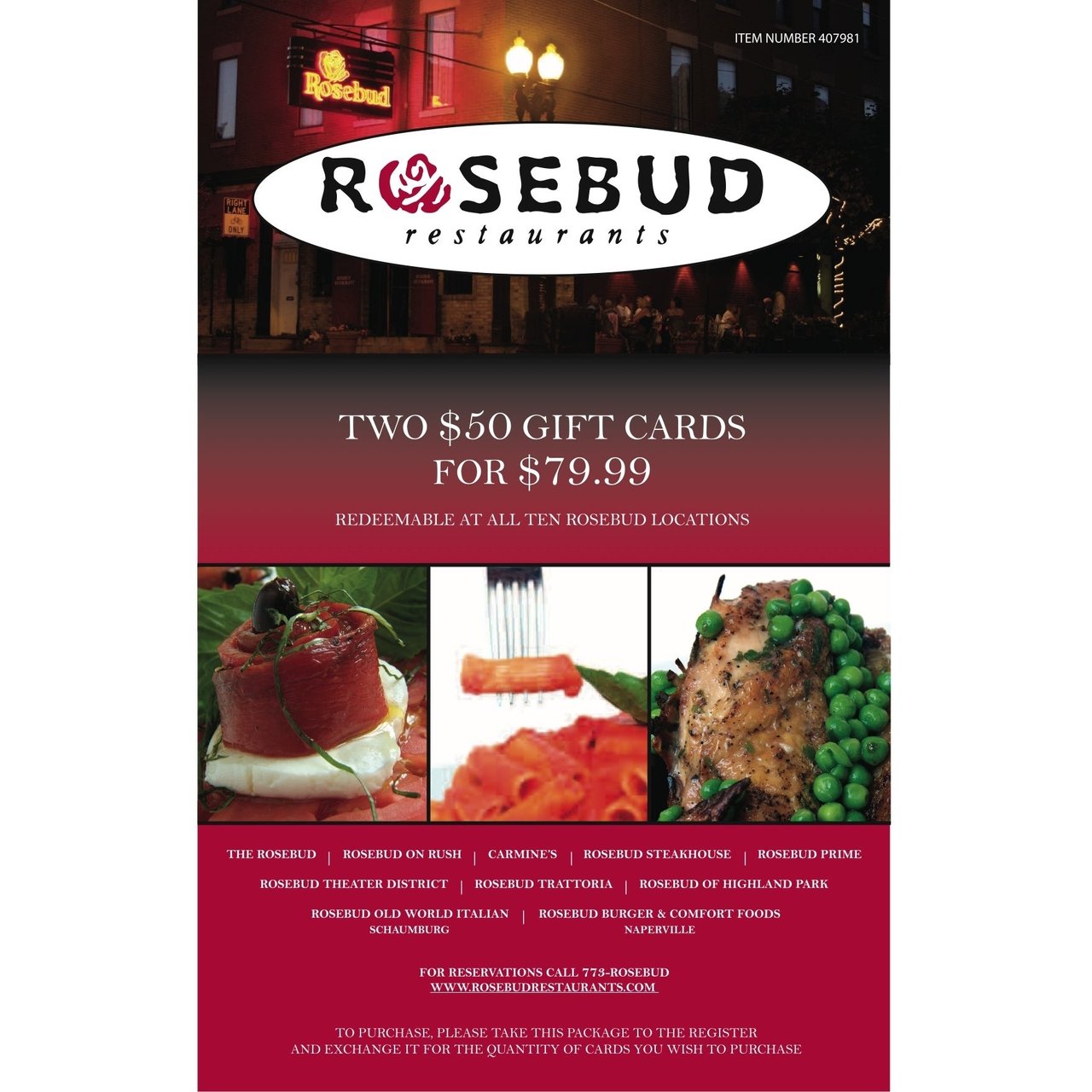 Rosebud Restaurants 2/$50 Gift Cards (Non-Refundable) - Image 1