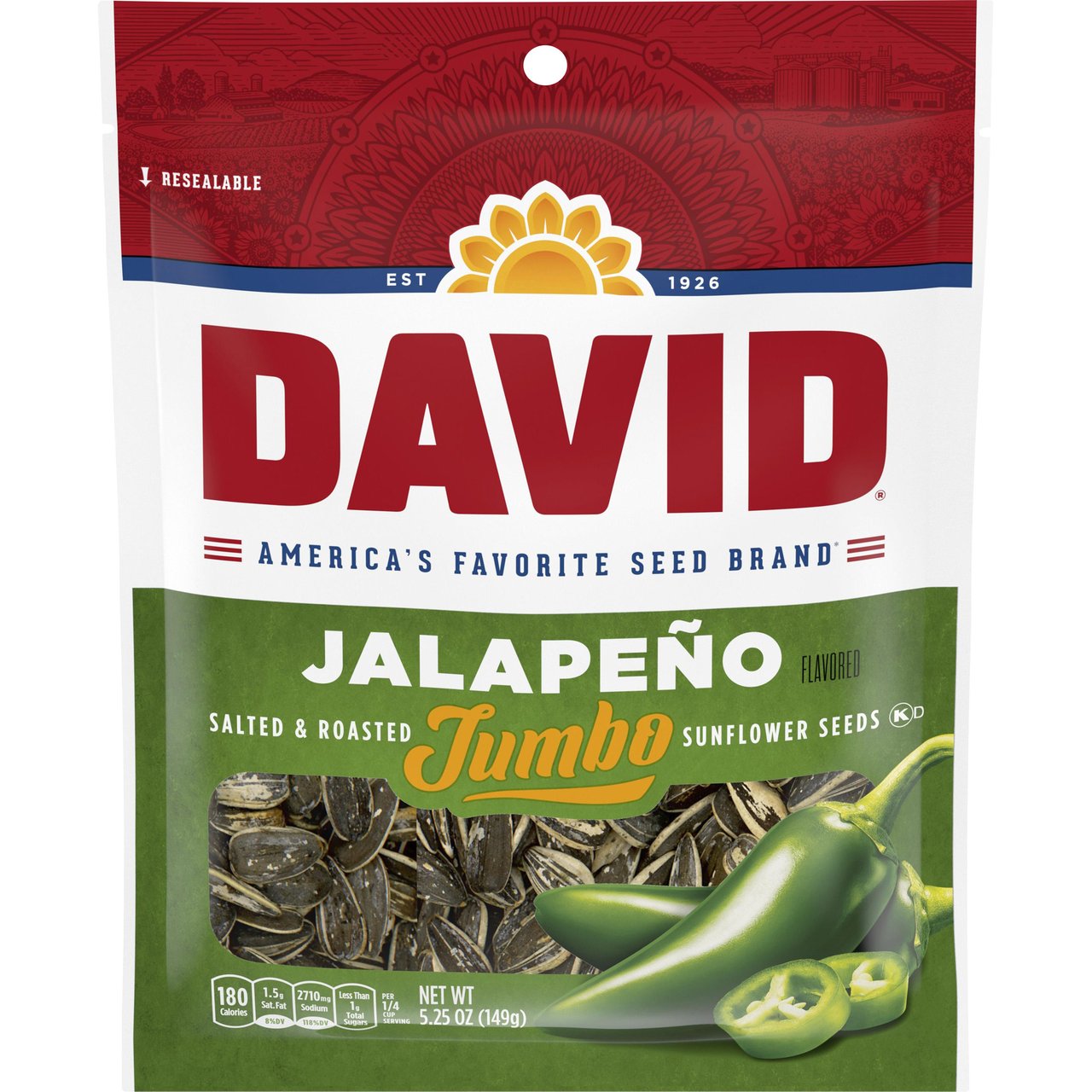 DAVID Jalapeno Jumbo Sunflower Seeds, 5.25 oz, 12-Count - Image 1