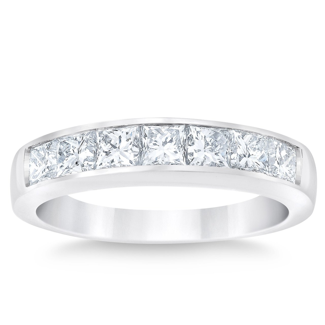 Platinum VS2 I 1.60 ctw Princess Cut 7-Stone Channel Set Band, Size 6 - Image 1