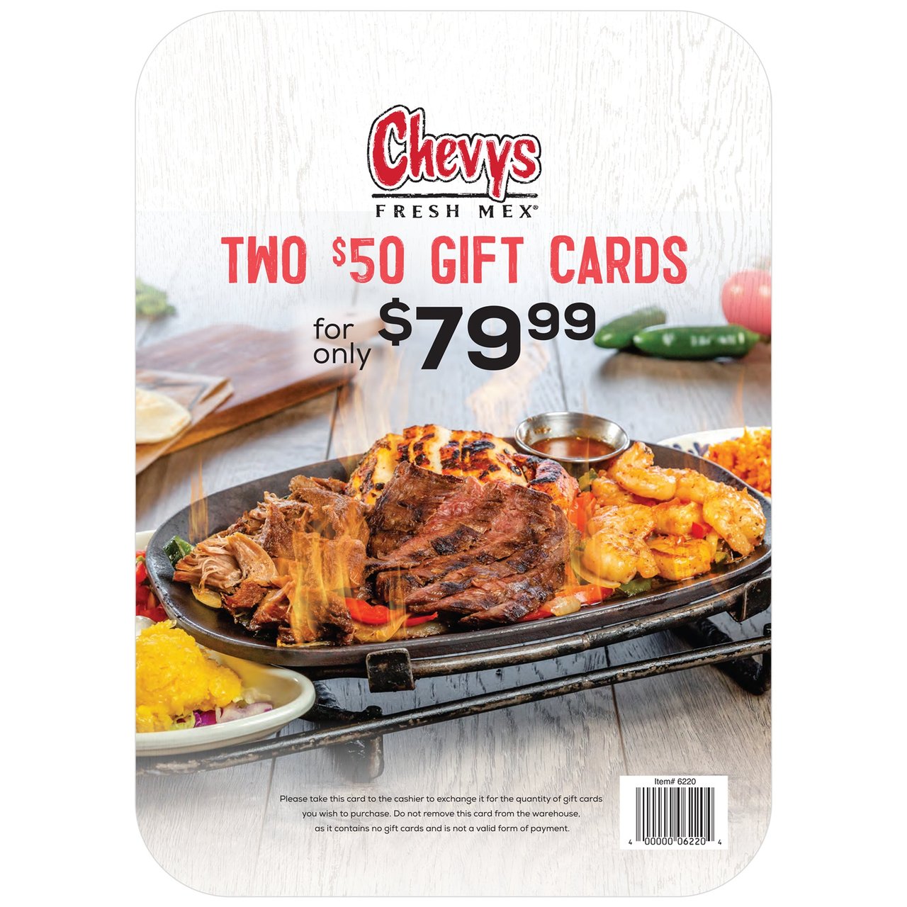 Chevys Fresh Mex Mexican Restaurant, Two $50 Gift Cards (Non-Refundable) - Image 1
