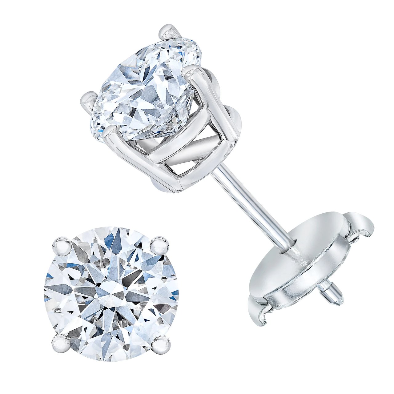 2.61 CTW Round Diamond Platinum Stud Earrings, VS1 Clarity, "I" Color - Image 1