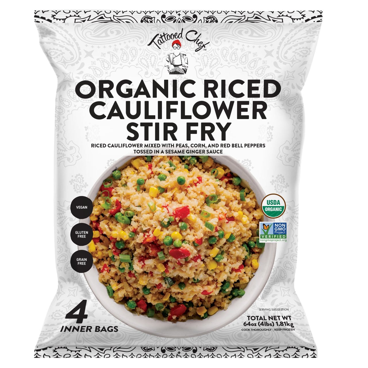 Tattooed Chef Organic Cauliflower Stir Fry, 4 x 16 oz (4 lbs) - Image 1
