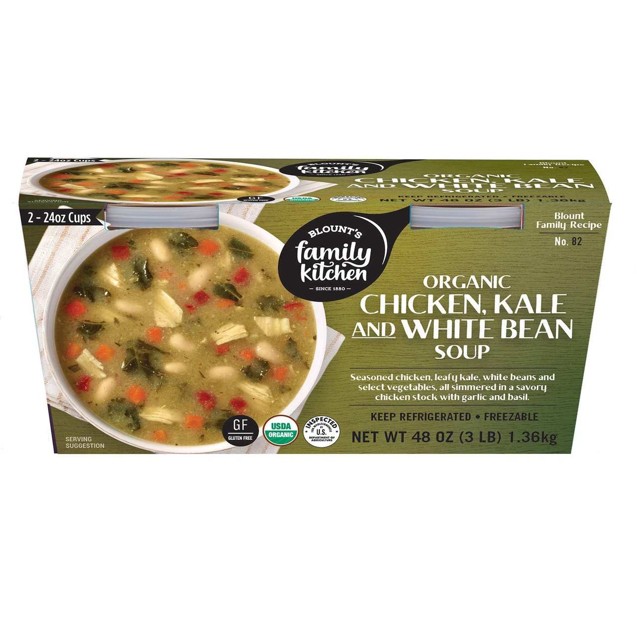 Blount Organic Chicken, Kale & White Bean Soup, 2 x 24 oz (3 lbs) - Image 1