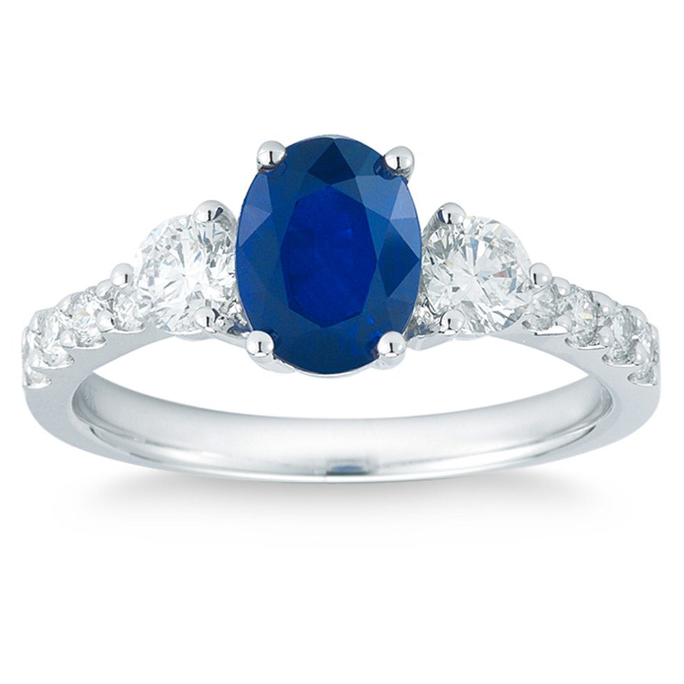 14KT White Gold 0.70 CTW VS2, I Diamond and Blue Sapphire Ring - Image 1