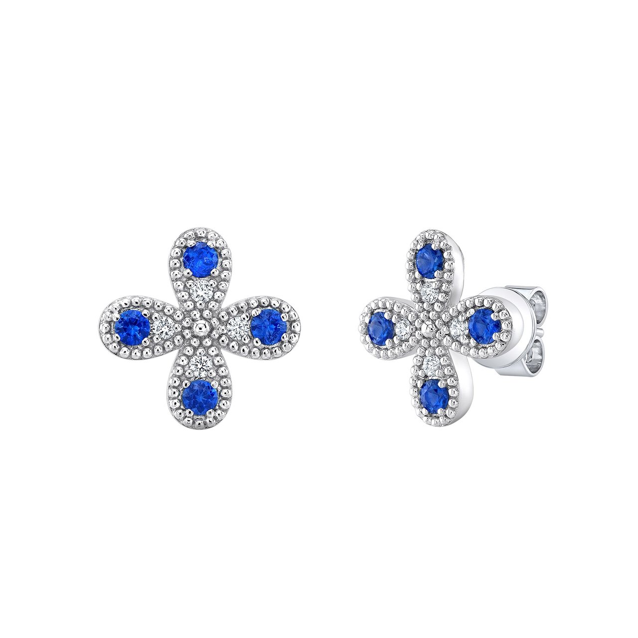 14kt White Gold 0.07ctw VS2 I Diamond and Blue Sapphire Earrings - Image 1