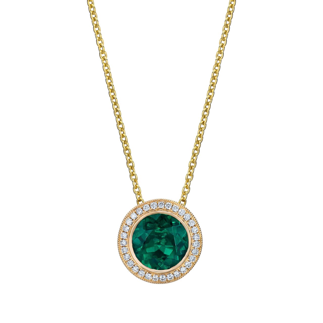14kt Yellow Gold 0.10ctw VS2 I Diamond & 7mm Lab Emerald Pendant - Image 1