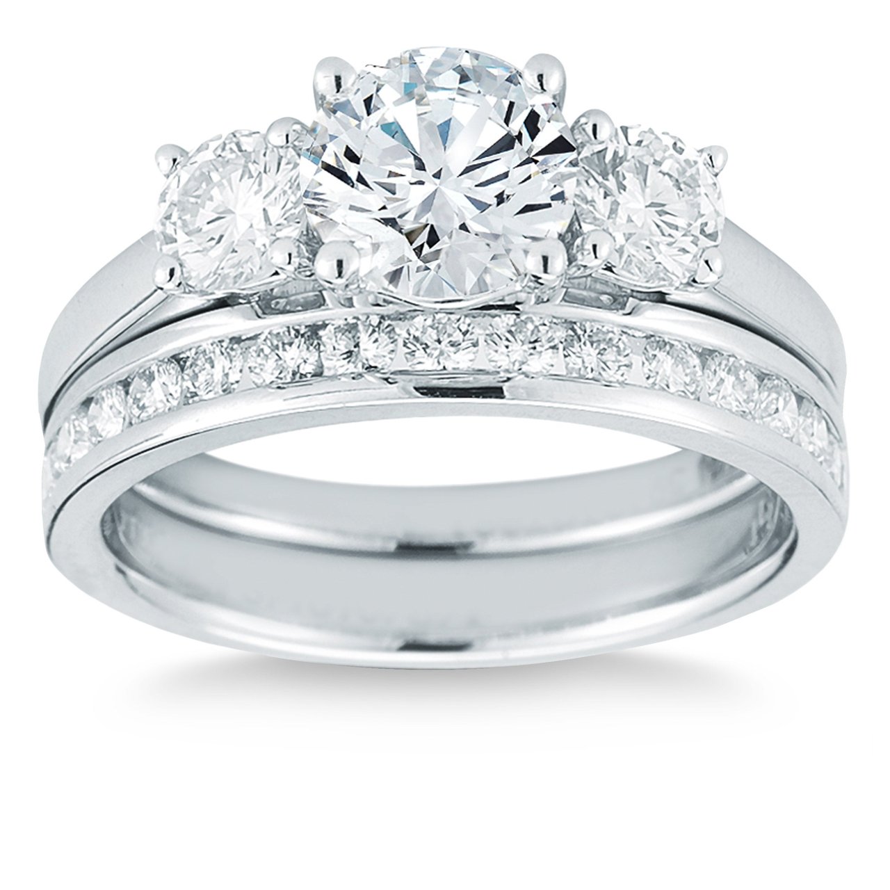 2.20 ctw Round Diamond 3 Stone Wedding Set Platinum 1.20 ct Center - Image 1