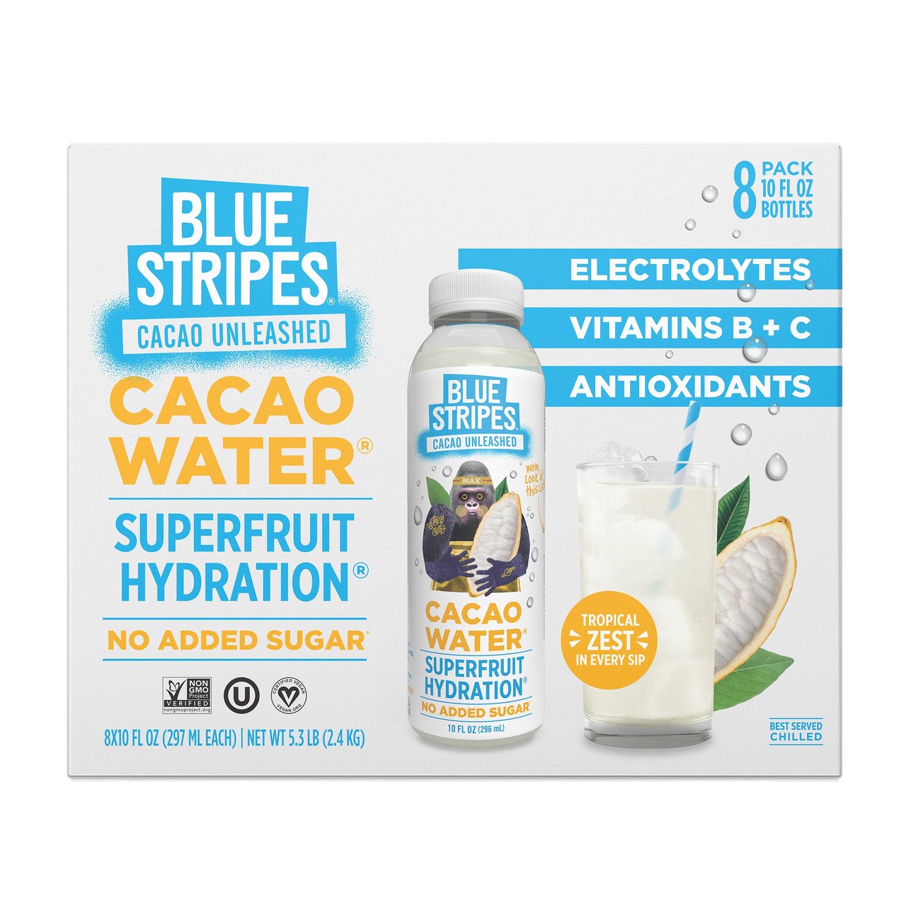 Blue Stripes Cacao Water 8/10 oz - Image 1