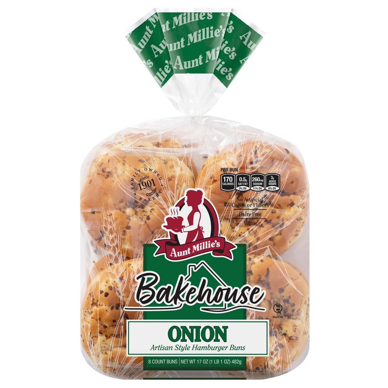 Aunt Millie's Bakehouse Artisan Style Onion Hamburger Buns, 8 Count - Image 1