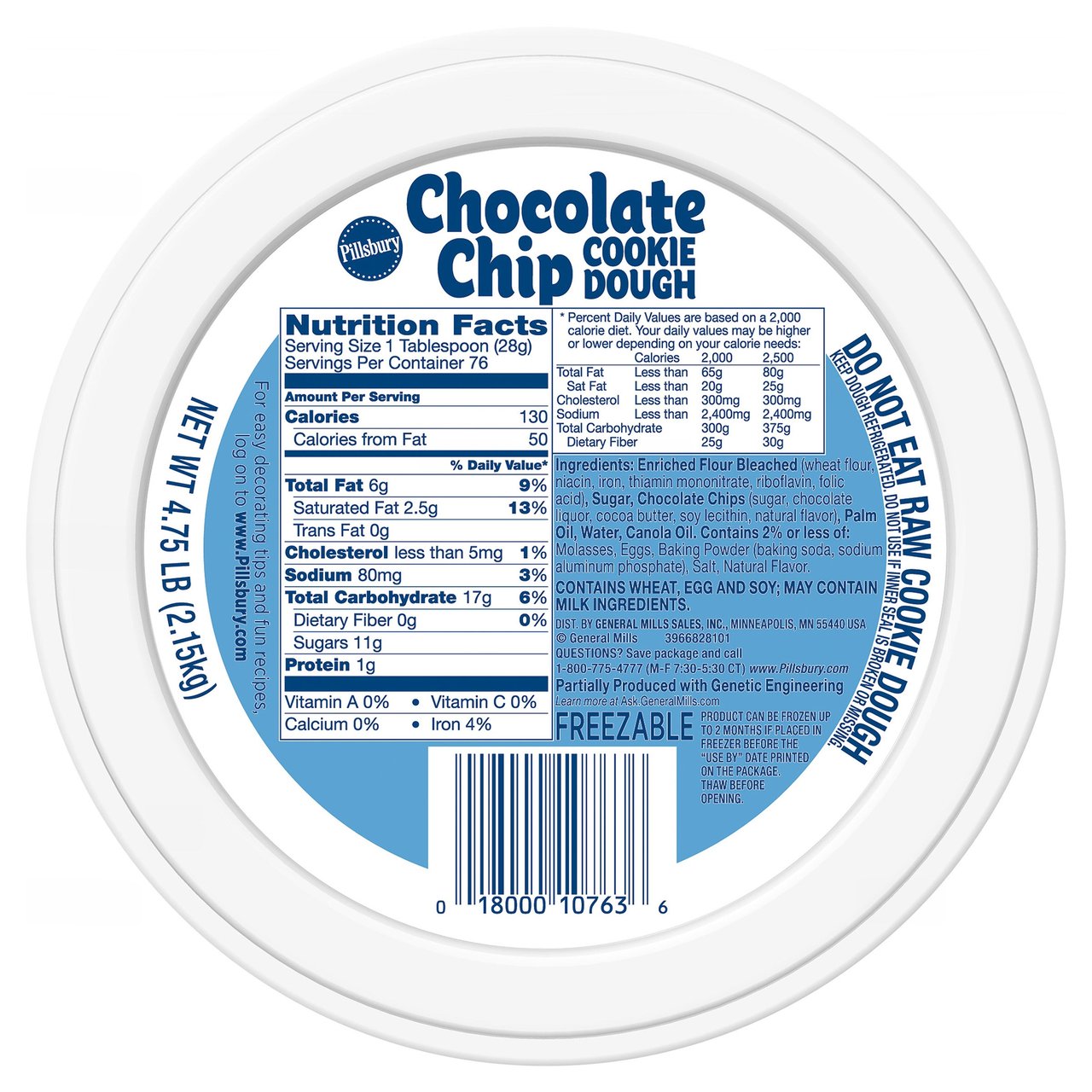 Pillsbury Chocolate Chip Cookie Dough 4.75 LB - Image 1