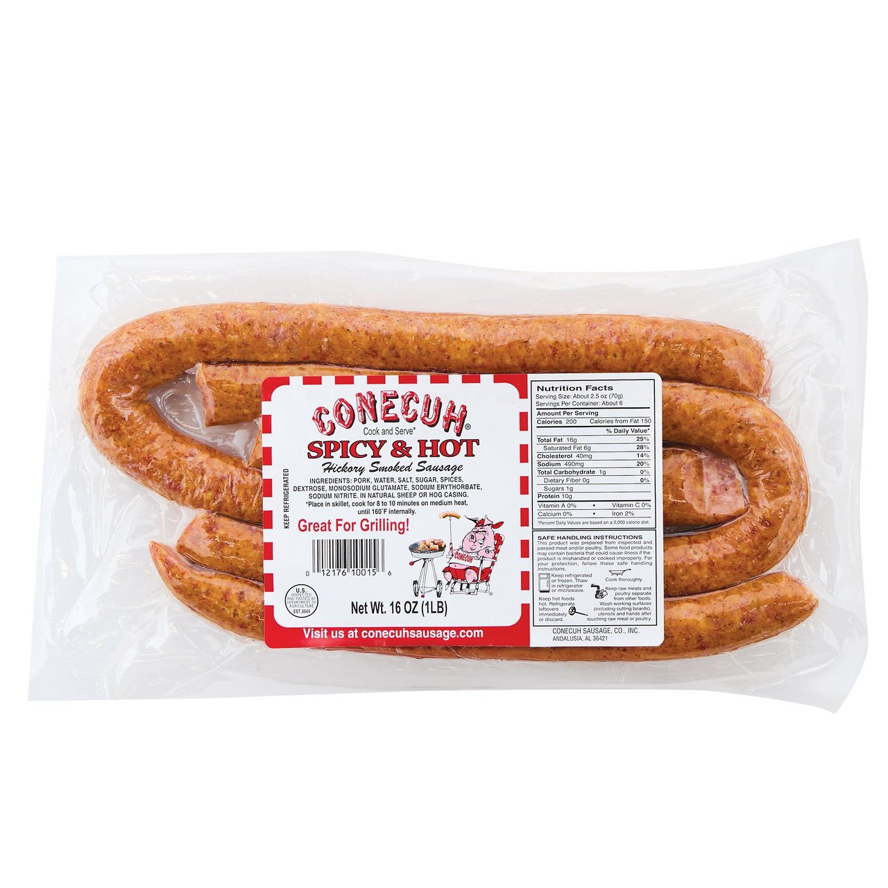 Conecuh Spicy & Hot Hickory Smoked Sausage 1 lb - Image 1