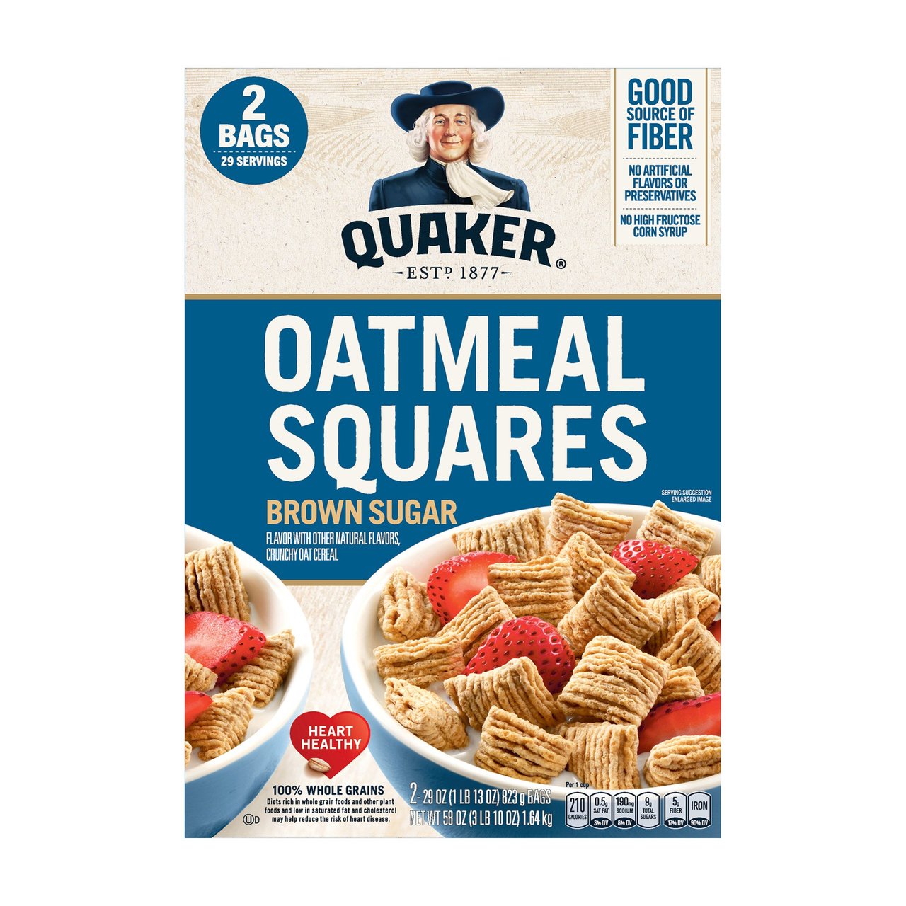 Quaker Oatmeal Squares Brown Sugar Cereal, 58 oz (3.63 lbs) - Image 1