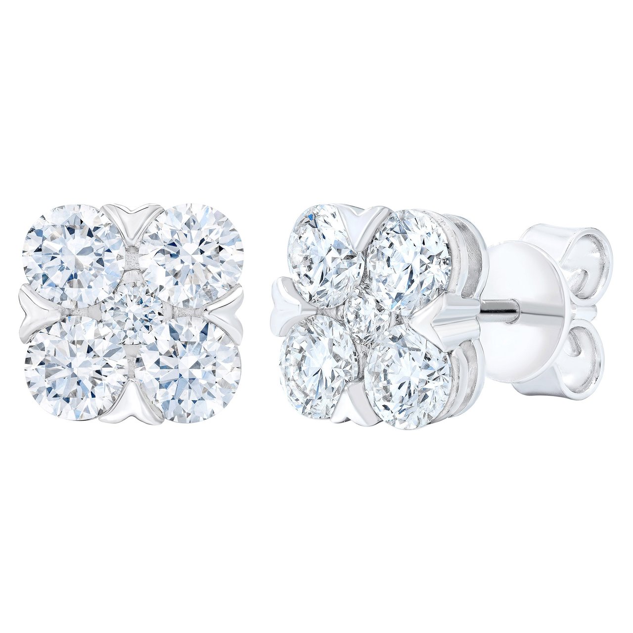 14kt White Gold VS2 I 2.00ctw Round Diamond Cluster Earrings - Image 1
