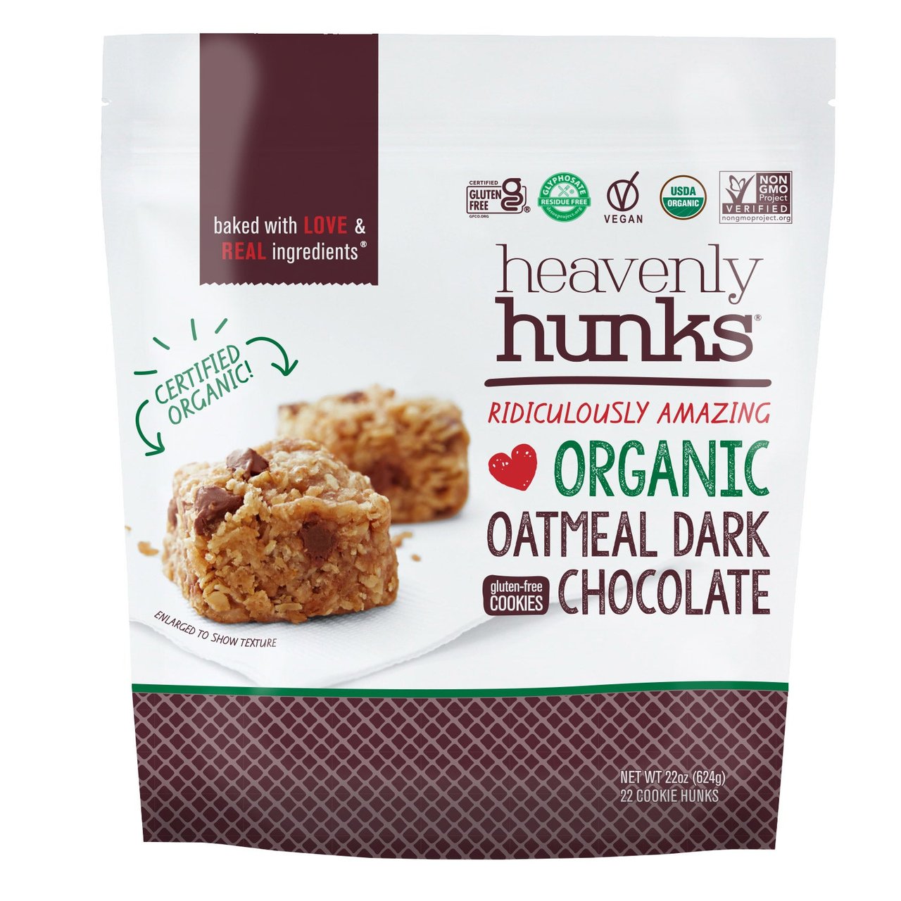 Heavenly Hunks Organic Oatmeal Dark Chocolate Cookies 22 oz