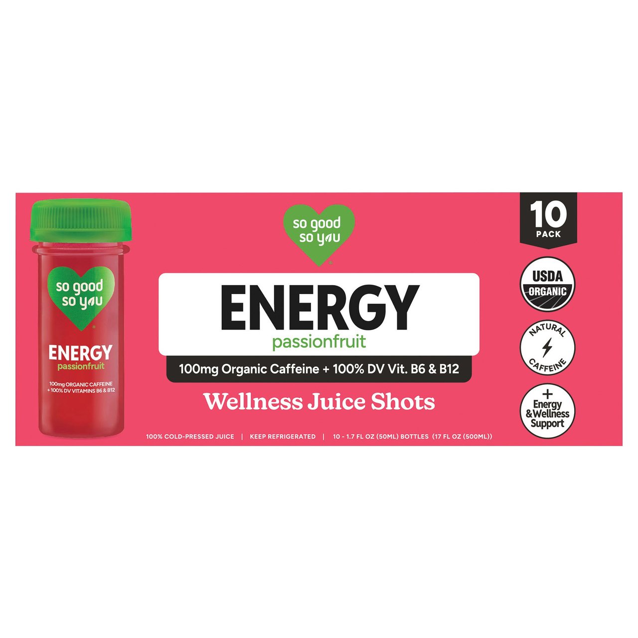SO GOOD SO YOU ENERGY PASSION FRUIT SHOTS 10/1.7 OZ - Image 1