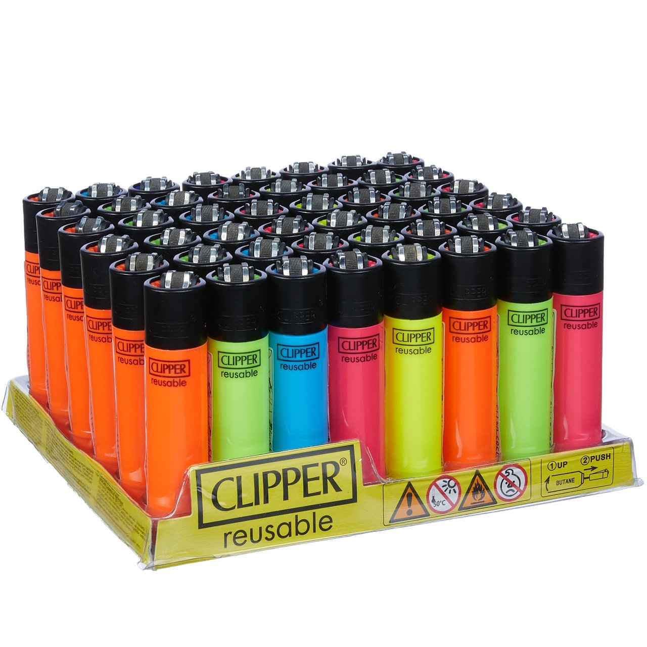 Clipper Solid Fluo Lighter, 48 ct, Assorted Colors - CP11