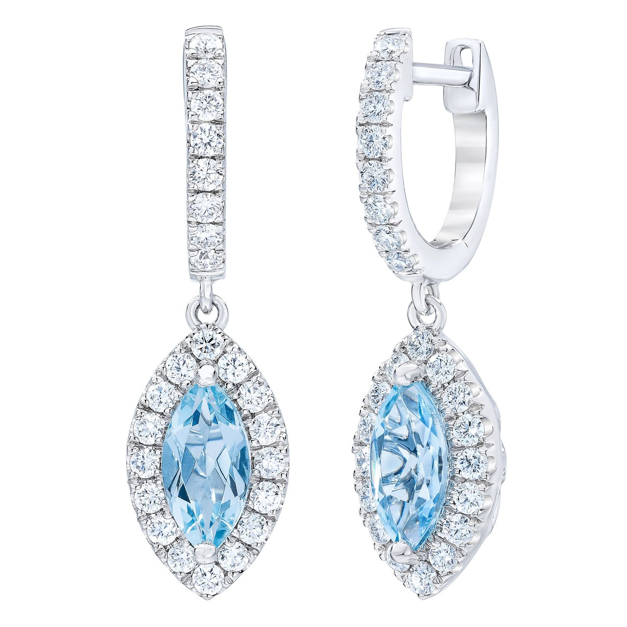 14kt White Gold VS2 I 0.52 CTW Diamond & Aquamarine Earrings - Image 1