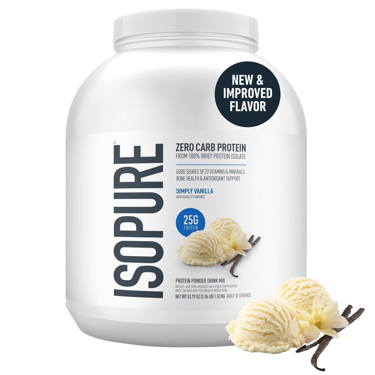 Isopure Zero Carb Protein Vanilla, 3.4 lbs - Image 1