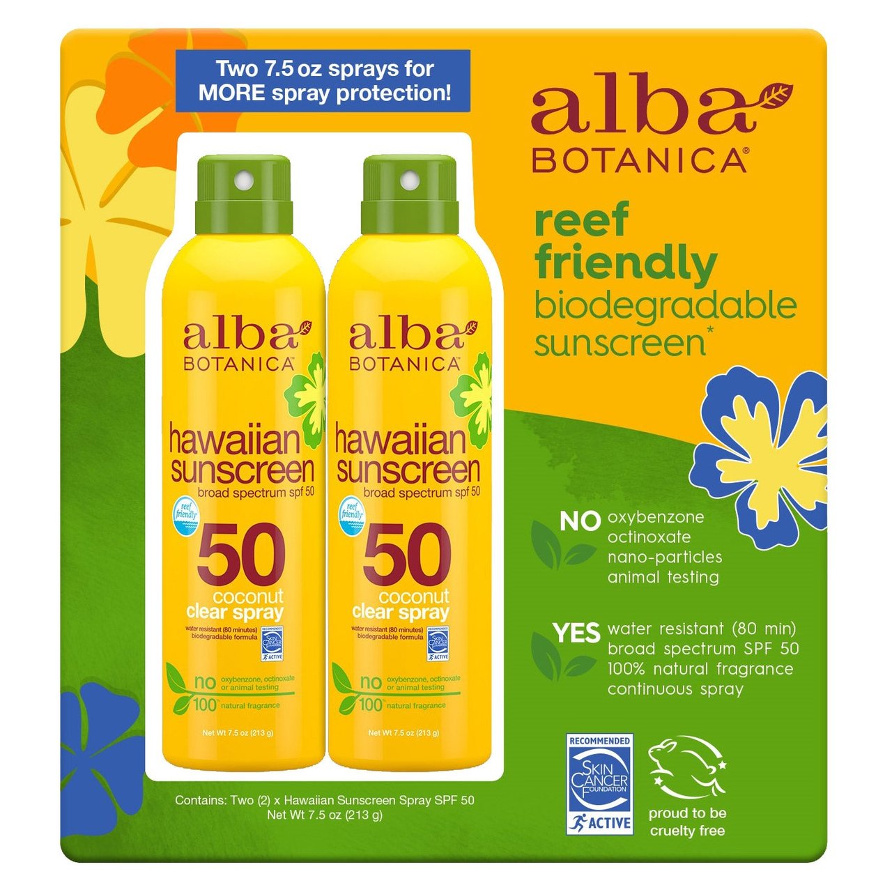 Alba Botanica Hawaiian Sunscreen SPF 50, 2/7.5 oz - Image 1