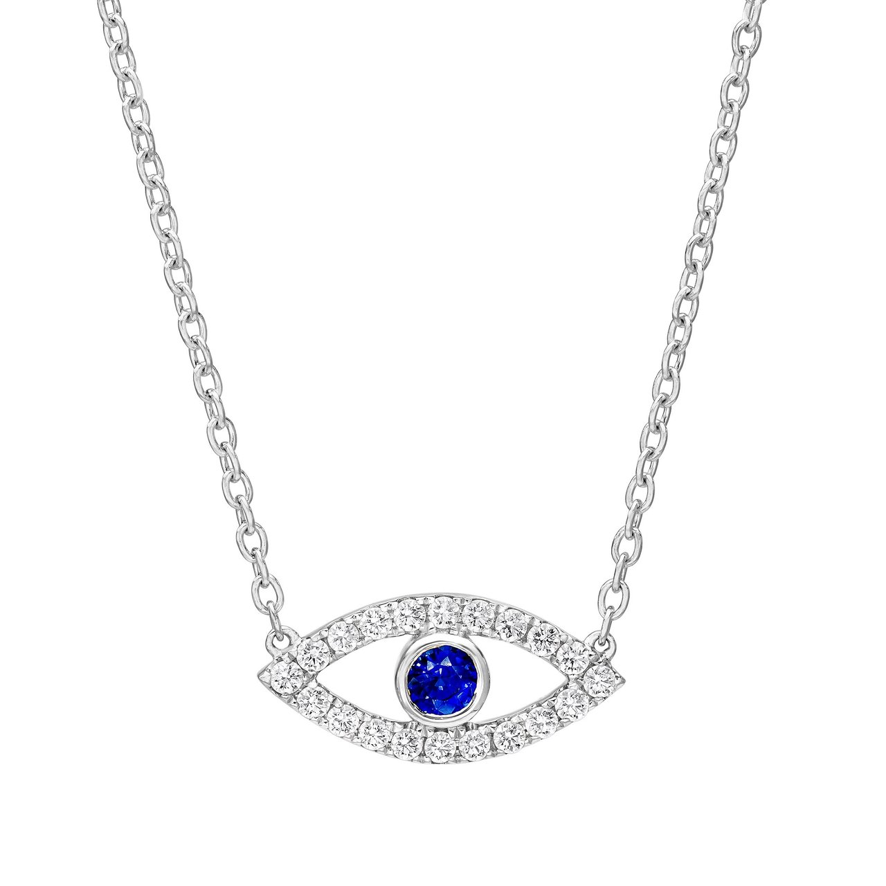 14kt White Gold 0.38 CTW VS2 Diamond & Blue Sapphire Evil Eye Necklace - Image 1