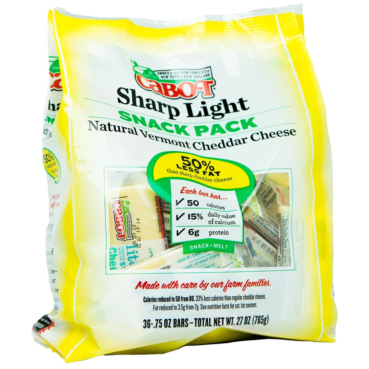 Cabot 50% Lite Sharp Cheddar Snack Pack, 36 × 0.75 oz (1.69 lbs) - Image 1