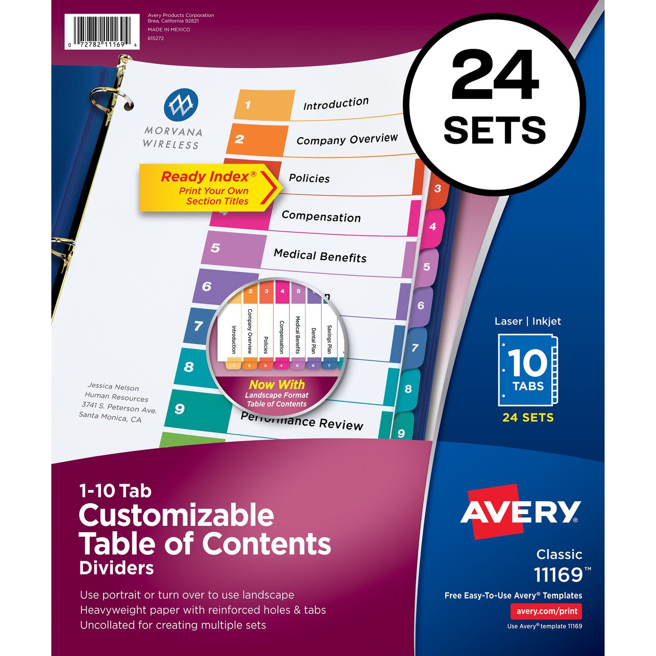 Avery Ready Index 10-Tab Binder Dividers, 24 Sets (AVE11169)