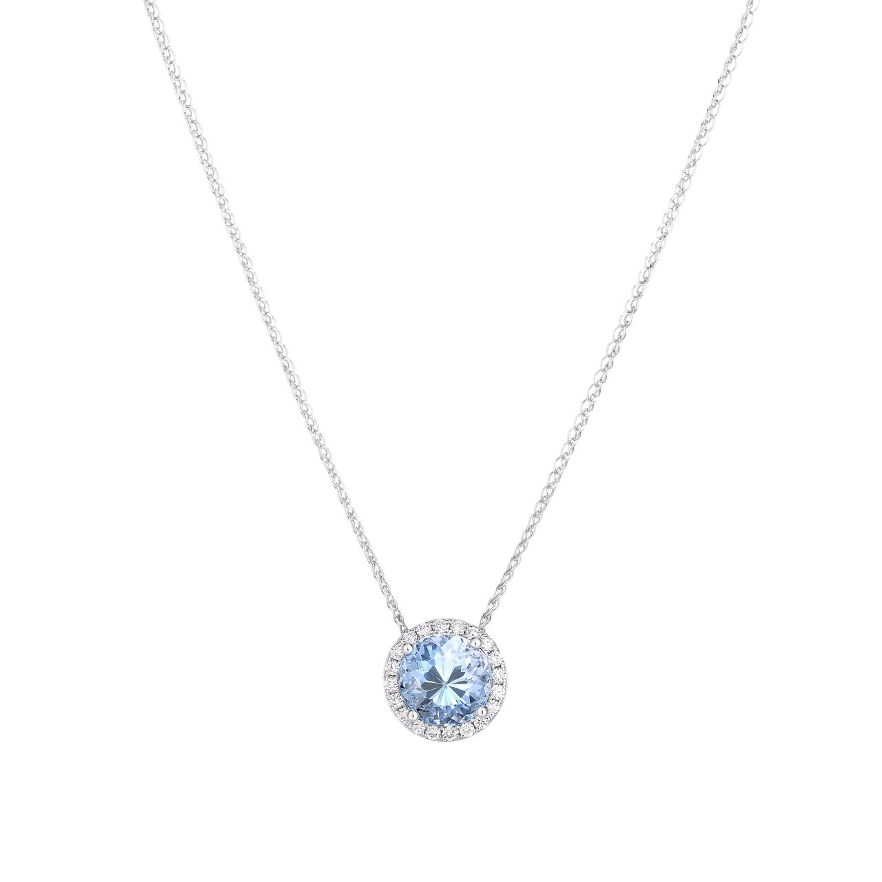 14kt White Gold VS2 I 0.16 CTW Diamond Aquamarine Pendant 18" - Image 1