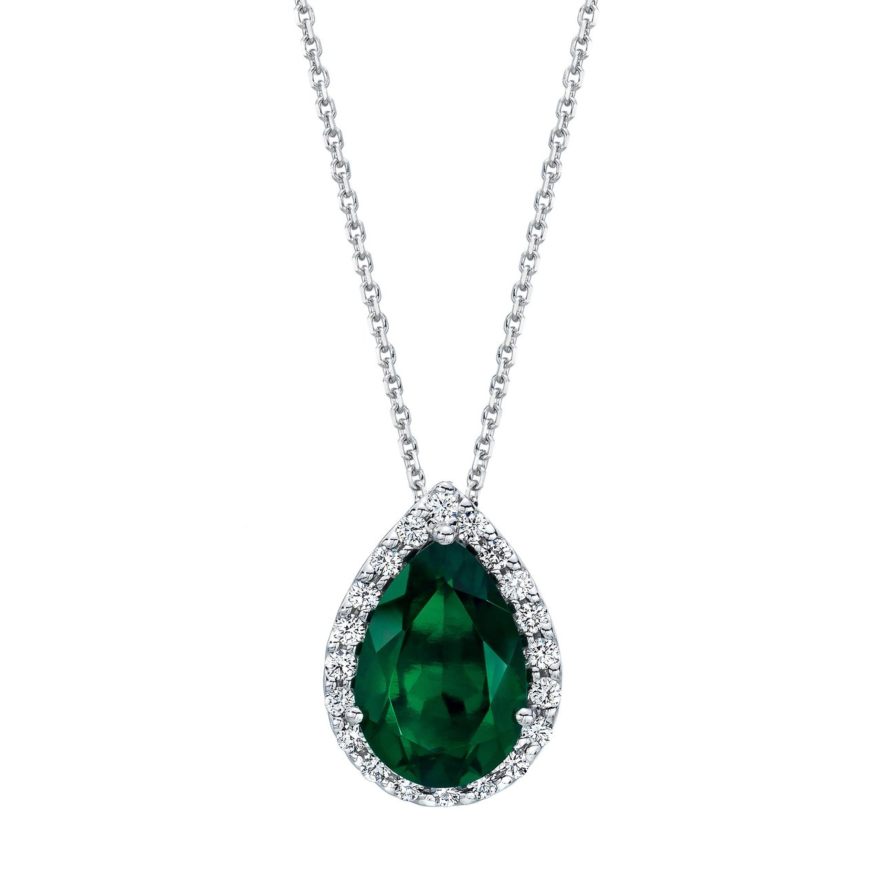 14kt White Gold 0.35 CTW VS2, I Diamond and Lab Emerald Pendant - Image 1
