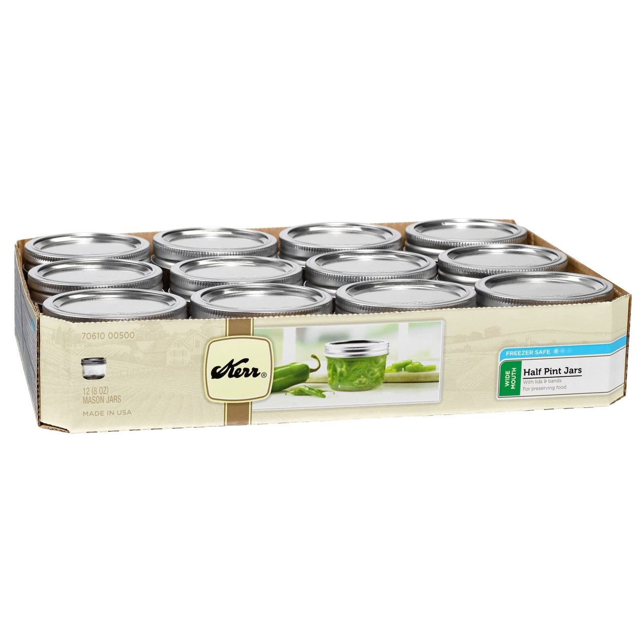 Kerr Mason Jar Wide Mouth with Lid 12-Pack, 8 oz (Half-Pint) - Image 1