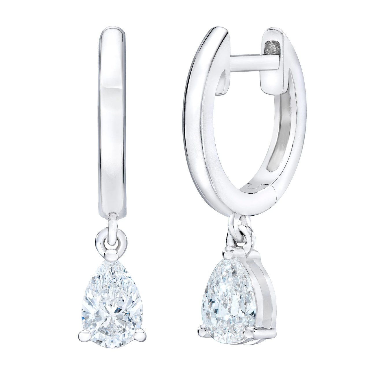 14kt White Gold VS2 H 0.46ctw Pear Shape Diamond Hoop Earrings - Image 1